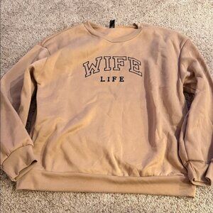 SHEIN Tan 'Wife Life' Crew Neck Sweater